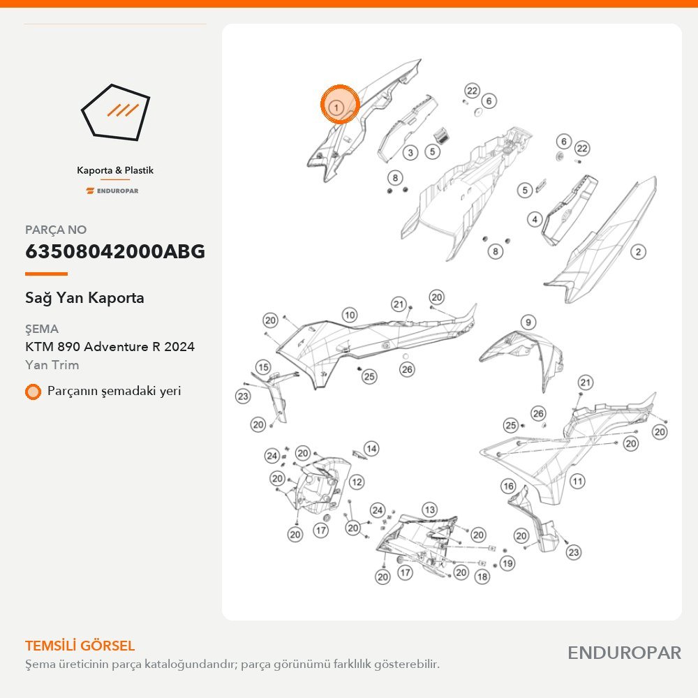 Sağ Yan Kaporta 63508042000ABG parça şeması
