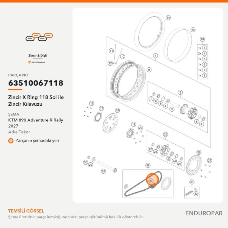 Zincir X Ring 118 Sol ile Zincir Kılavuzu 63510067118 parça şeması