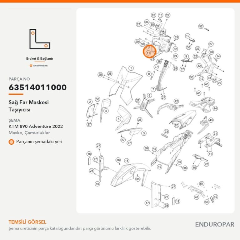 Sağ Far Maskesi Taşıyıcısı 63514011000 parça şeması