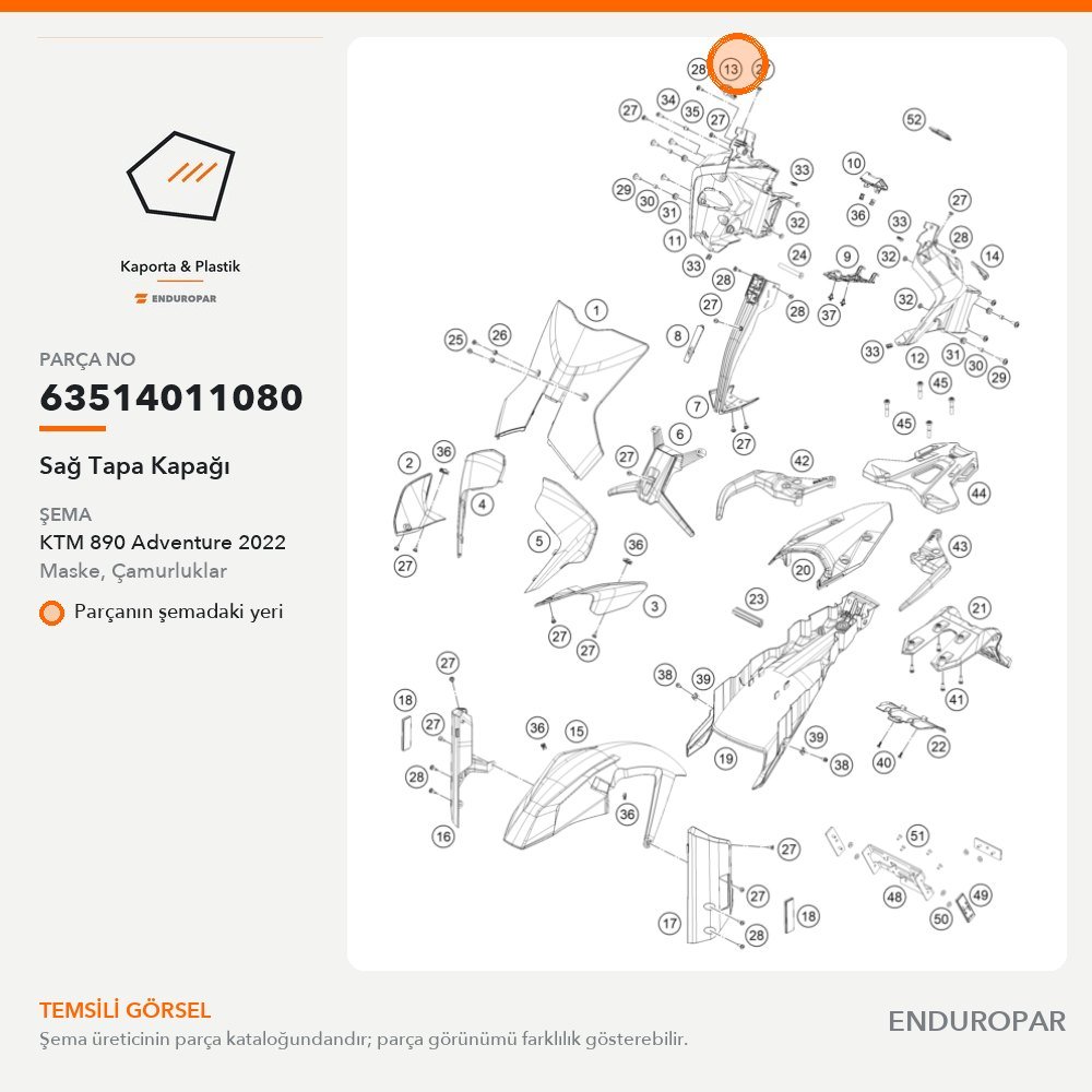 Sağ Tapa Kapağı 63514011080 parça şeması