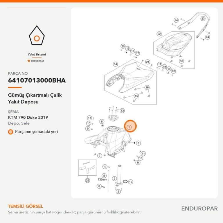 Gümüş Çıkartmalı Çelik Yakıt Deposu 64107013000BHA parça şeması