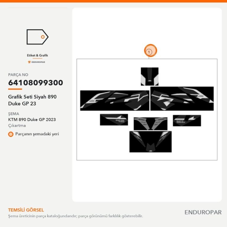 Grafik Seti Siyah 890 Duke GP 23 64108099300 parça şeması