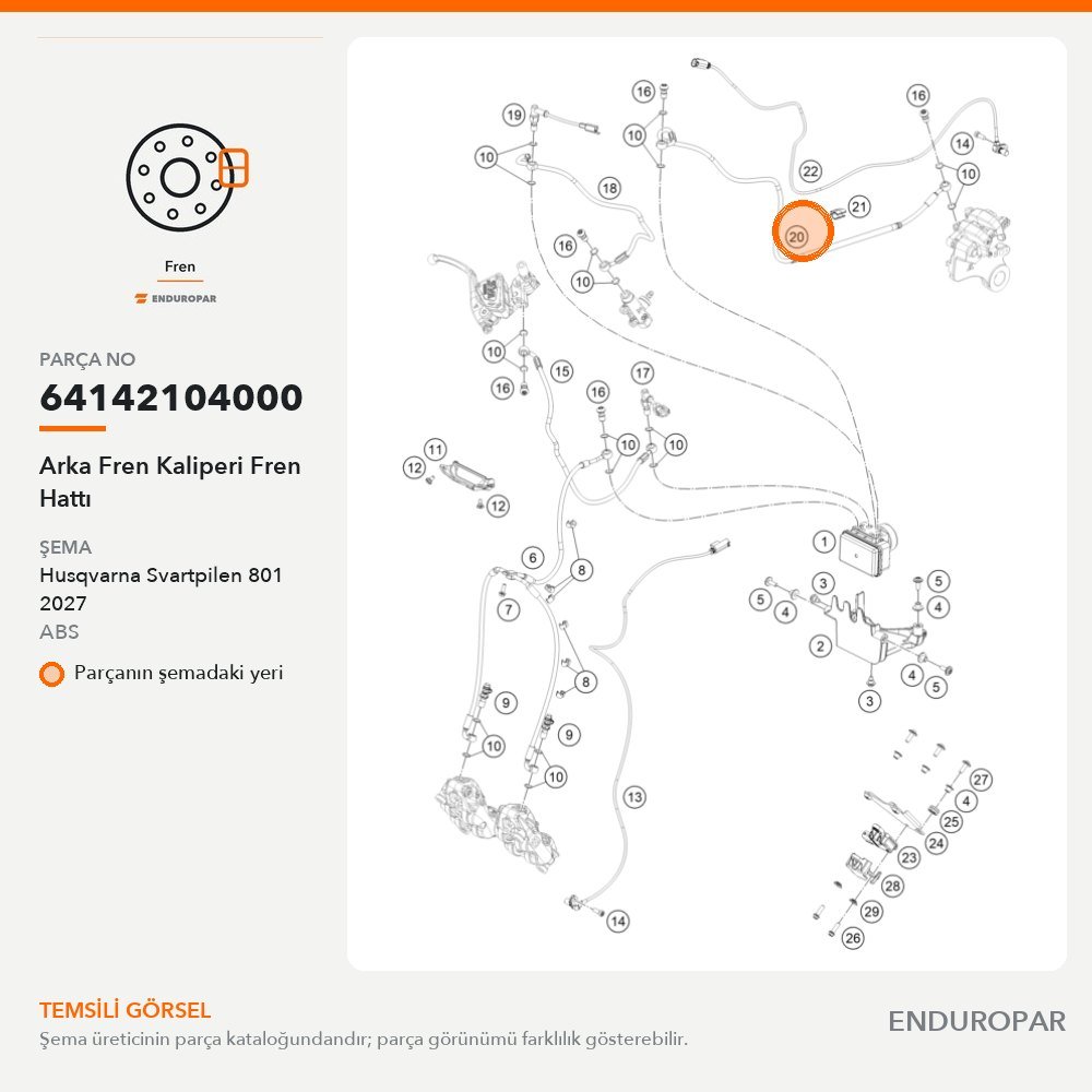 Arka Fren Kaliperi Fren Hattı 64142104000 parça şeması