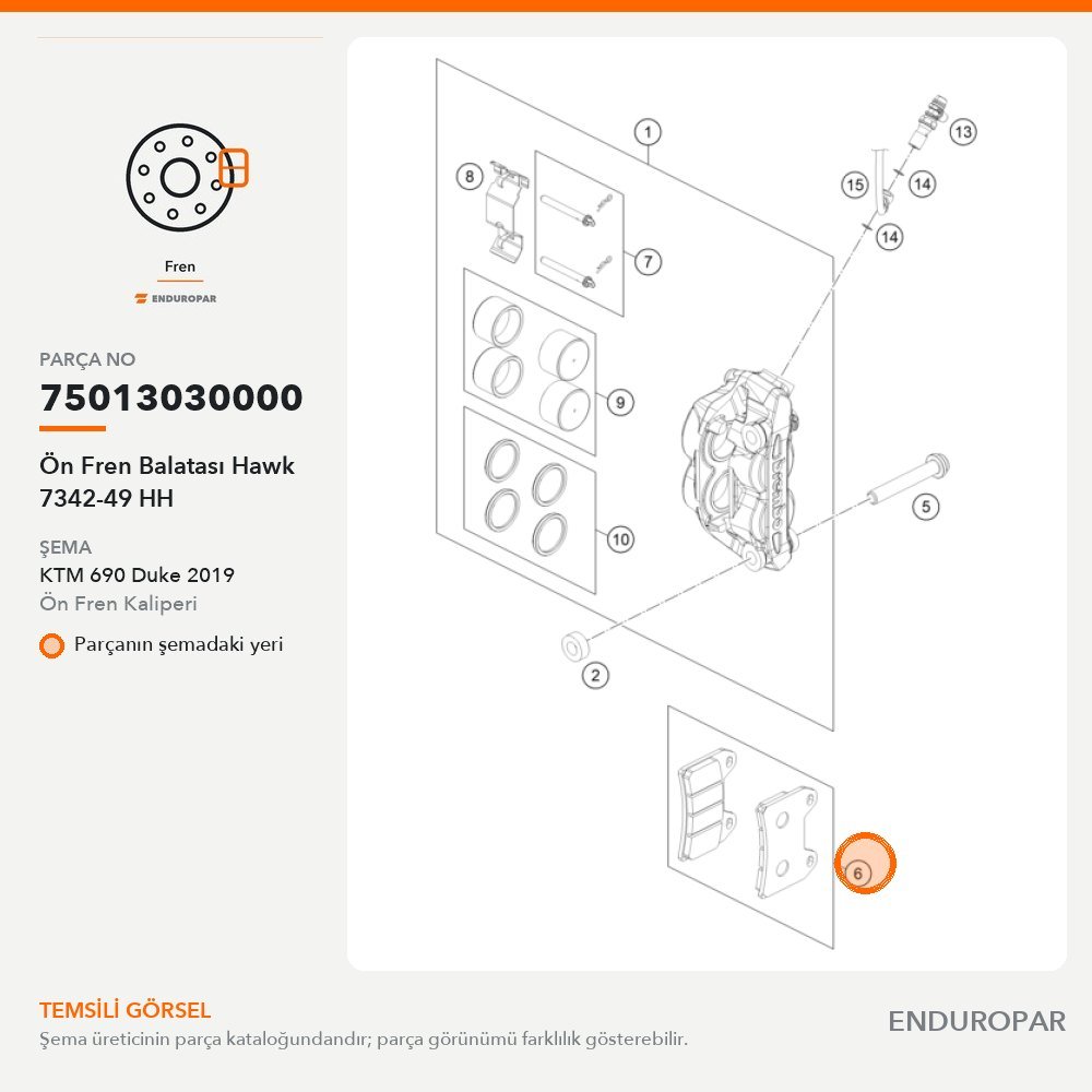 Ön Fren Balatası Hawk 7342-49 HH 75013030000 parça şeması