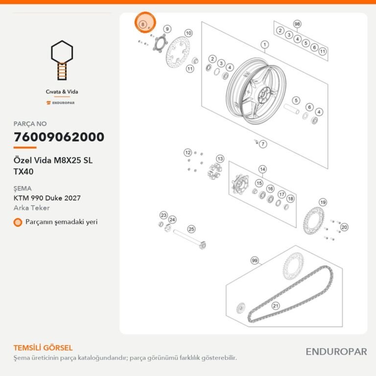 Özel Vida M8X25 SL TX40 76009062000 parça şeması