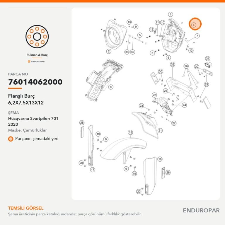 Flanşlı Burç 6,2X7,5X13X12 76014062000 parça şeması