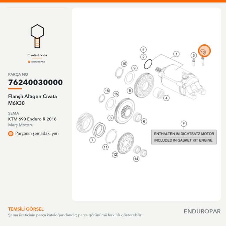 Flanşlı Altıgen Cıvata M6X30 76240030000 parça şeması
