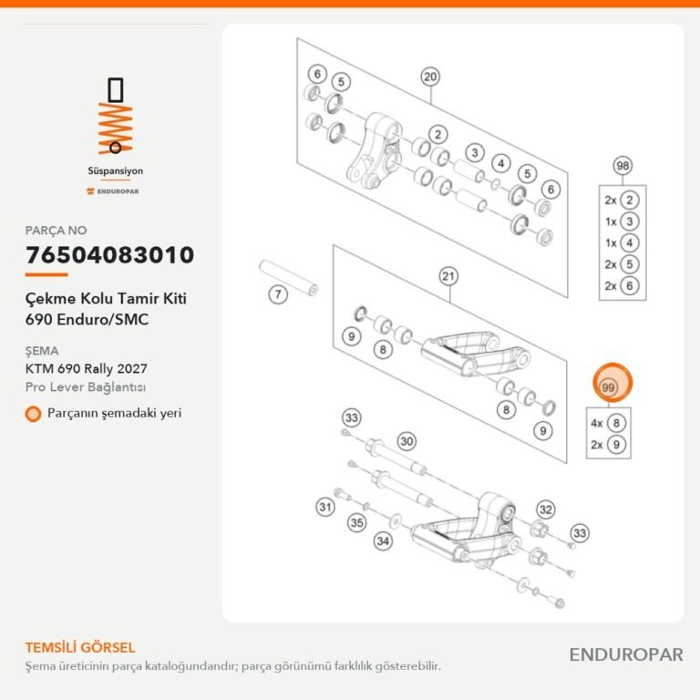 Çekme Kolu Tamir Kiti 690 Enduro/SMC 76504083010 parça şeması