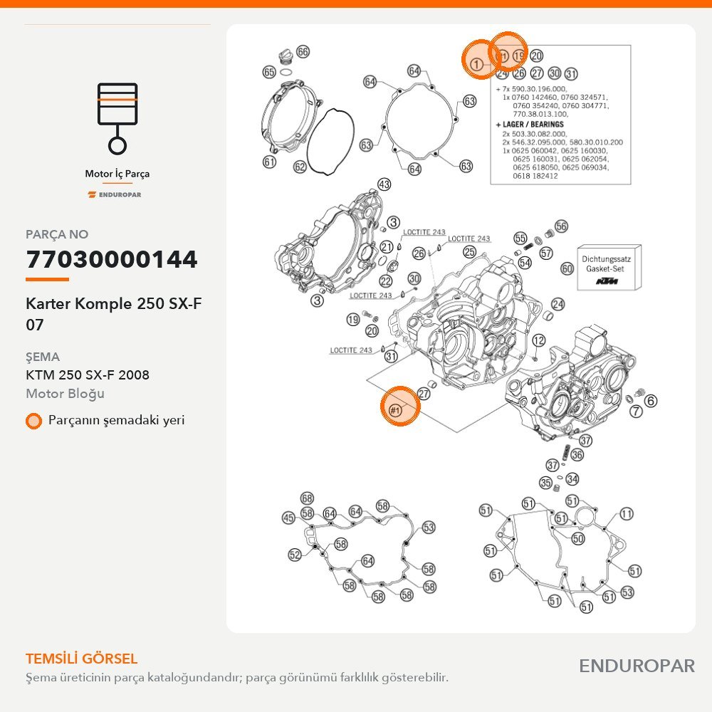Karter Komple 250 SX-F 07 77030000144 parça şeması
