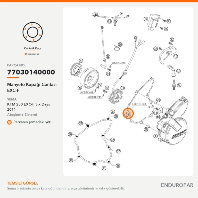 Manyeto Kapağı Contası EXC-F 77030140000 parça şeması
