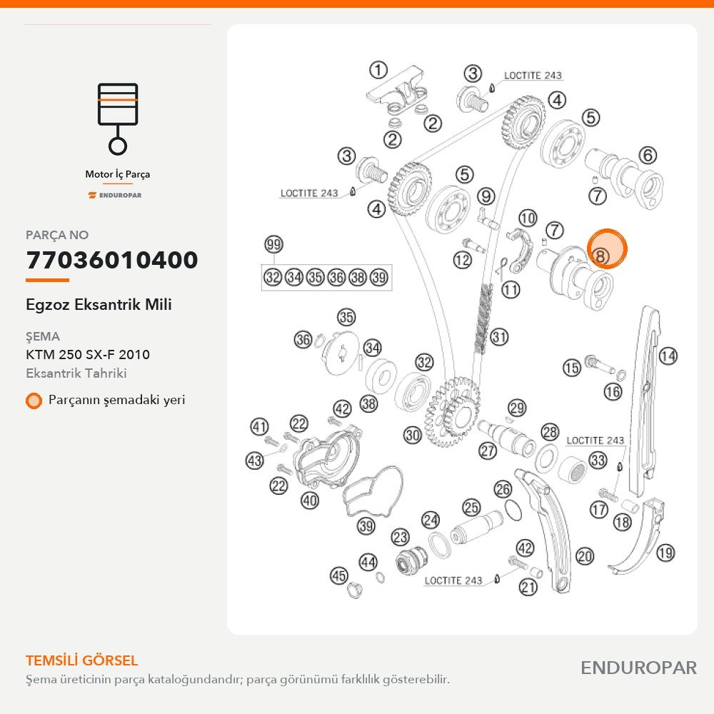 Egzoz Eksantrik Mili 77036010400 parça şeması