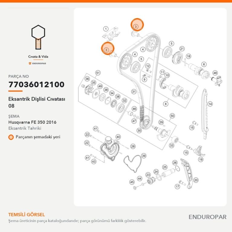 Eksantrik Dişlisi Cıvatası 08 77036012100 parça şeması