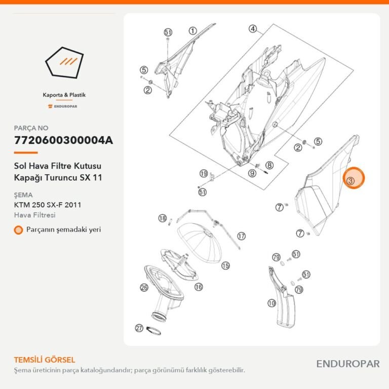 Sol Hava Filtre Kutusu Kapağı Turuncu SX 11 7720600300004A parça şeması