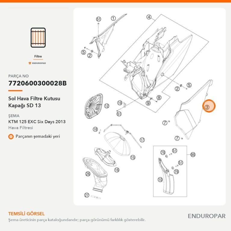 Sol Hava Filtre Kutusu Kapağı SD 13 7720600300028B parça şeması