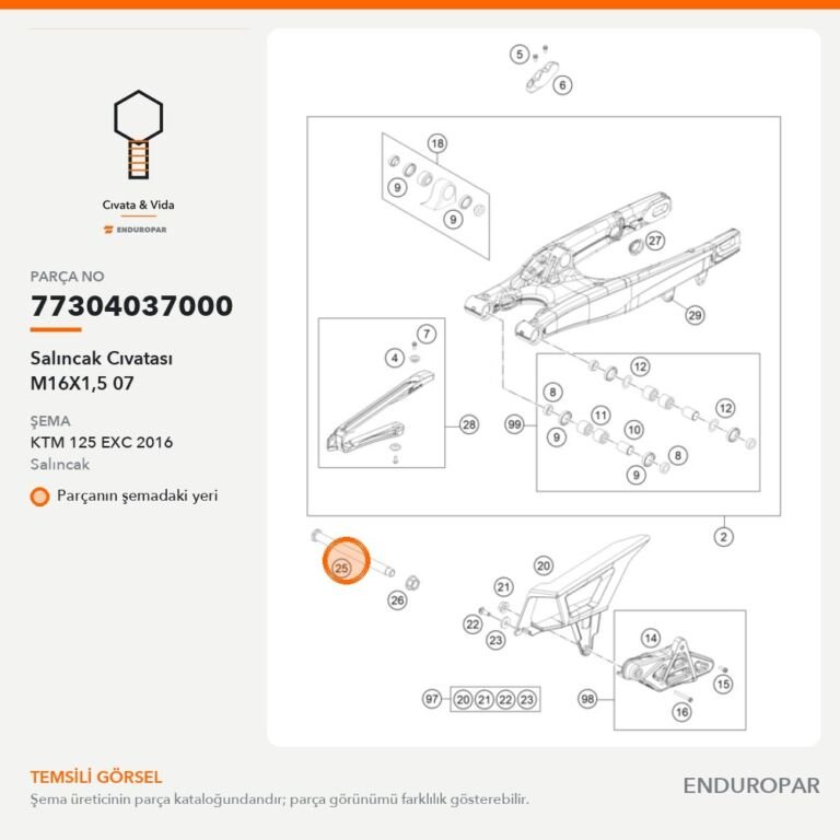 Salıncak Cıvatası M16X1,5 07 77304037000 parça şeması