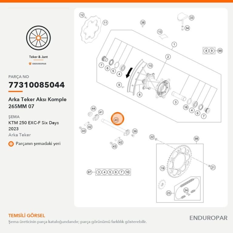 Arka Teker Aksı Komple 265MM 07 77310085044 parça şeması