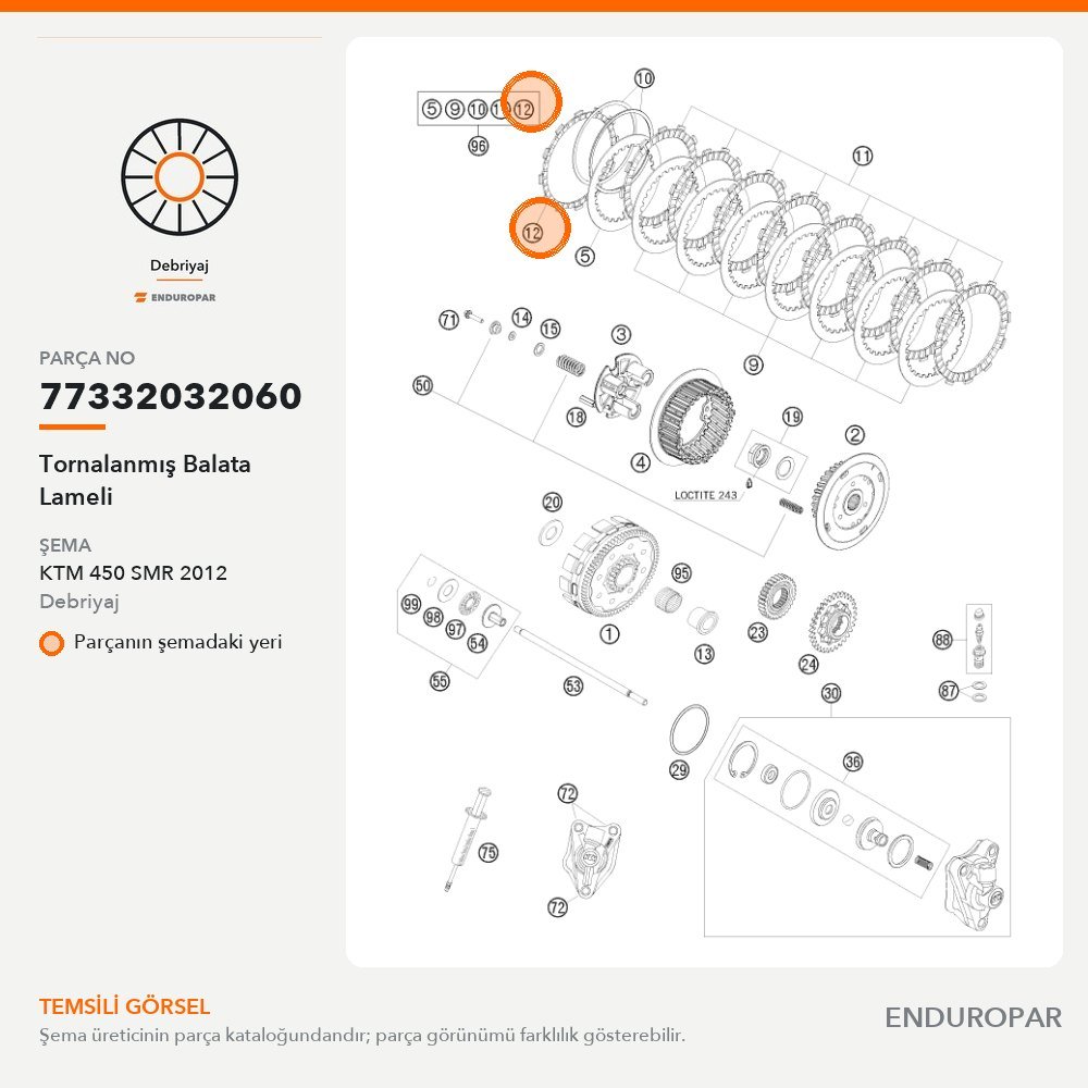 Tornalanmış Balata Lameli 77332032060 parça şeması