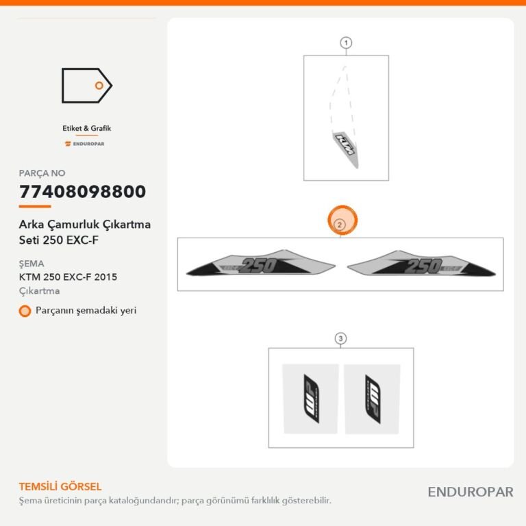 Arka Çamurluk Çıkartma Seti 250 EXC-F 77408098800 parça şeması