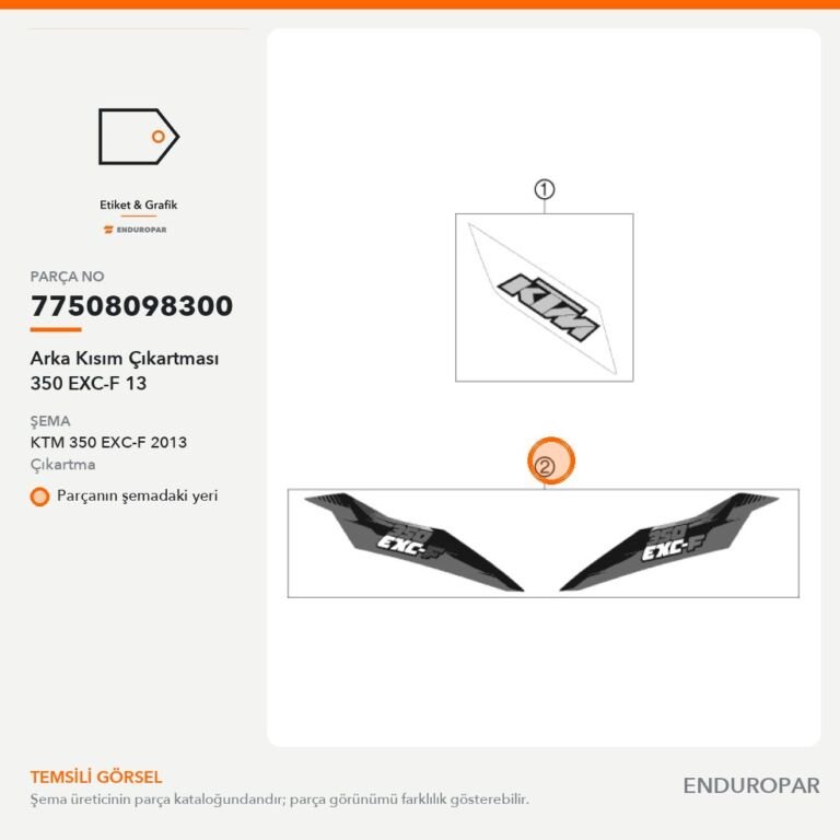 Arka Kısım Çıkartması 350 EXC-F 13 77508098300 parça şeması