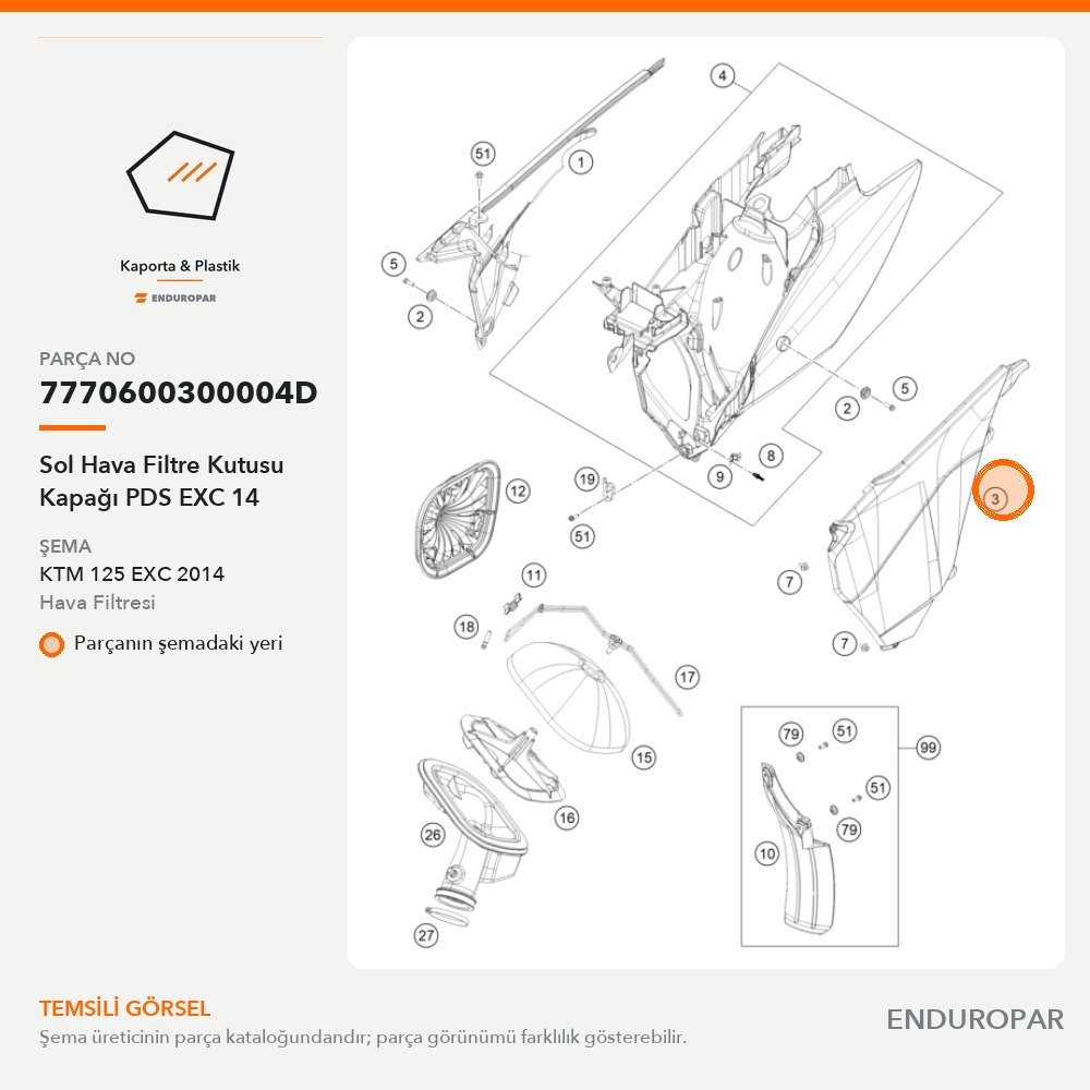 Sol Hava Filtre Kutusu Kapağı PDS EXC 14 7770600300004D parça şeması
