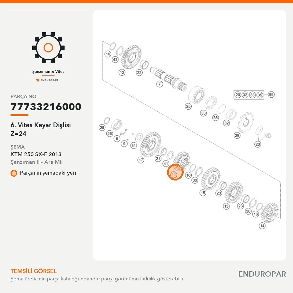 6. Vites Kayar Dişlisi Z=24 77733216000 parça şeması