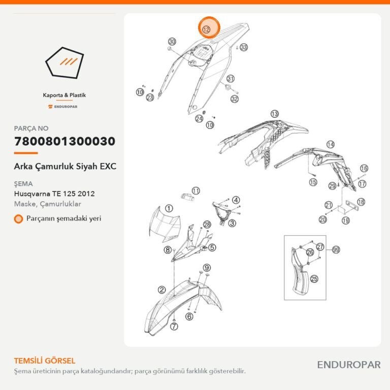 Arka Çamurluk Siyah EXC 7800801300030 parça şeması