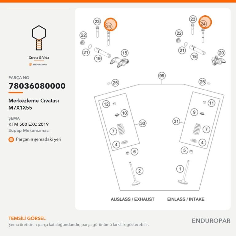 Merkezleme Cıvatası M7X1X55 78036080000 parça şeması