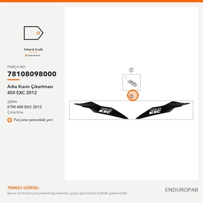 Arka Kısım Çıkartması 450 EXC 2012 78108098000 parça şeması