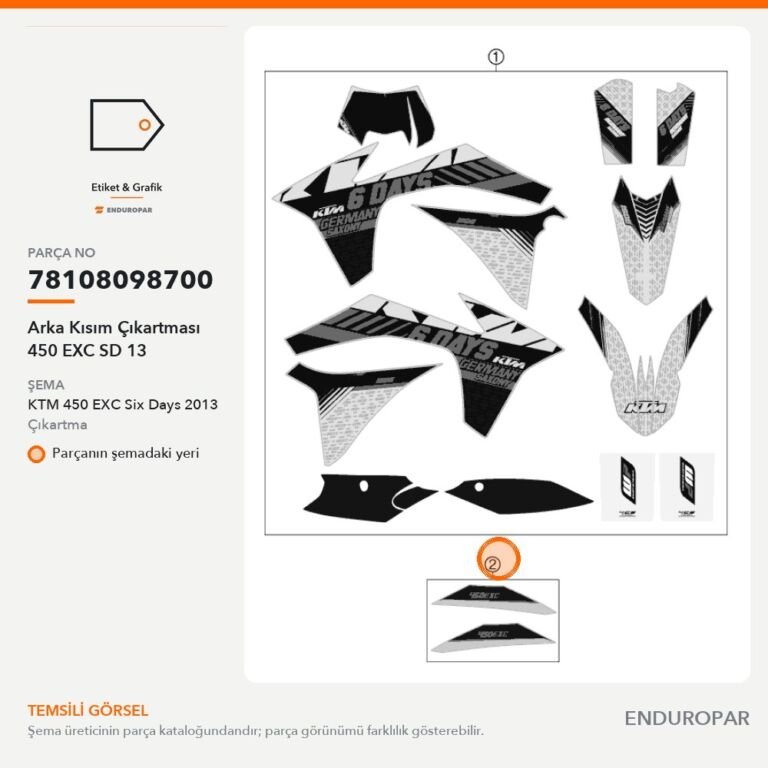 Arka Kısım Çıkartması 450 EXC SD 13 78108098700 parça şeması