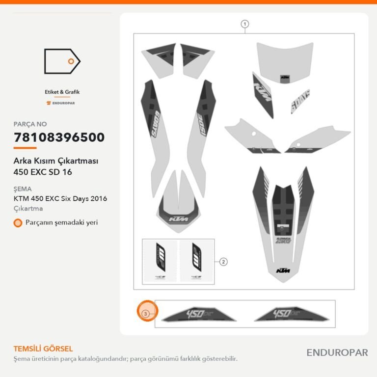 Arka Kısım Çıkartması 450 EXC SD 16 78108396500 parça şeması