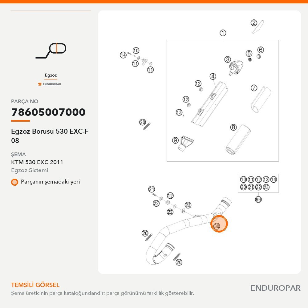 Egzoz Borusu 530 EXC-F 08 78605007000 parça şeması