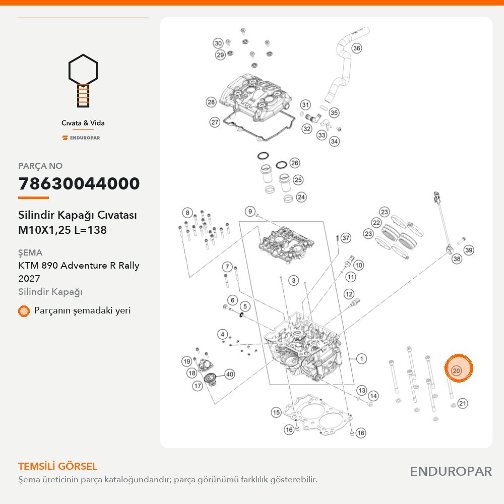 Silindir Kapağı Cıvatası M10X1,25 L=138 78630044000 parça şeması