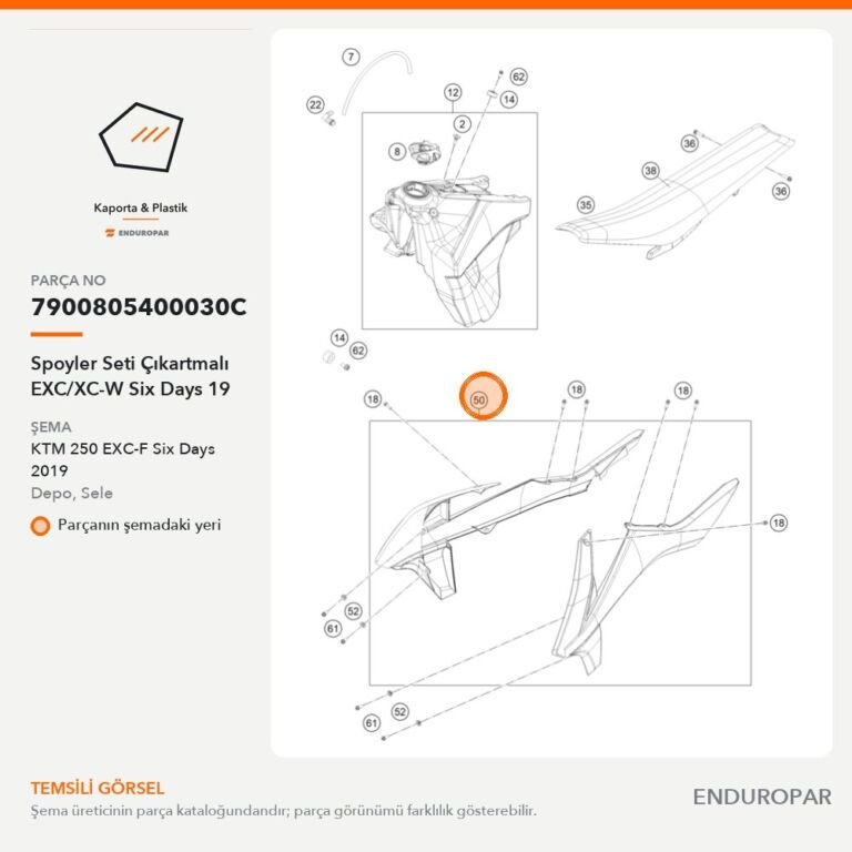 Spoyler Seti Çıkartmalı EXC/XC-W Six Days 19 7900805400030C parça şeması