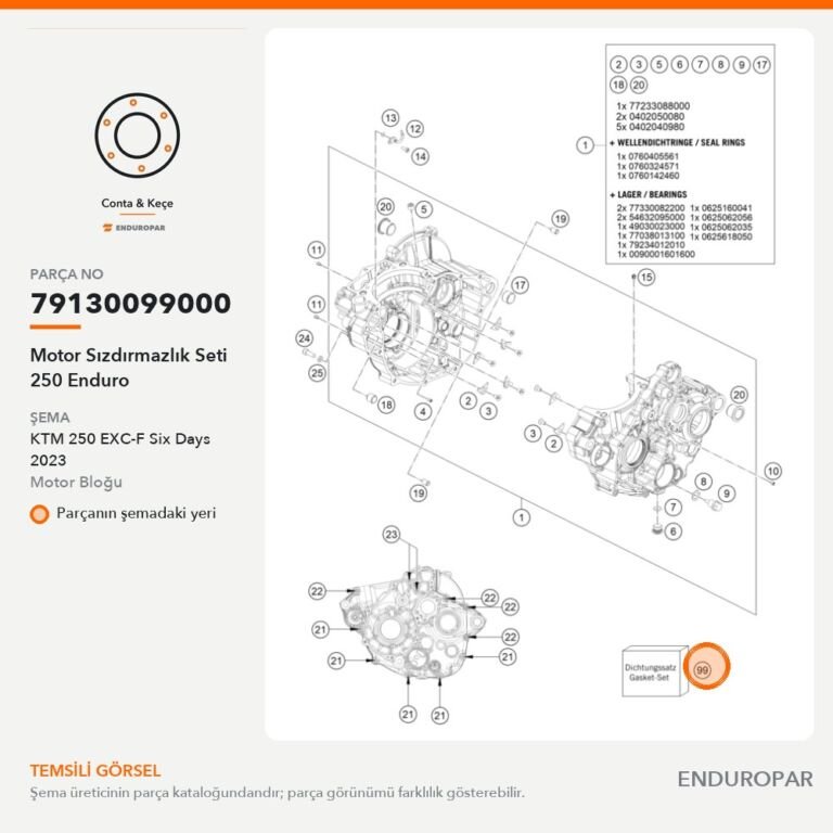 Motor Sızdırmazlık Seti 250 Enduro 79130099000 parça şeması