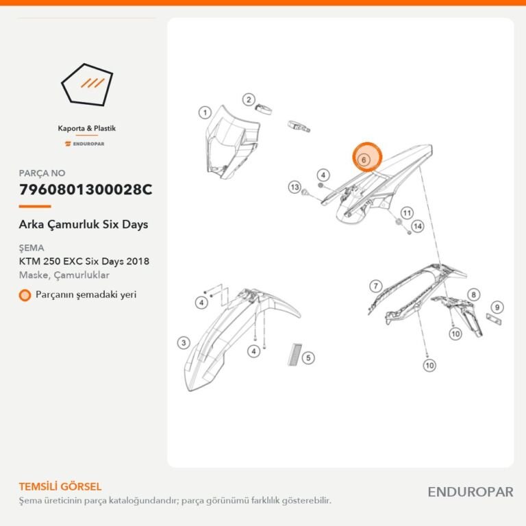 Arka Çamurluk Six Days 7960801300028C parça şeması