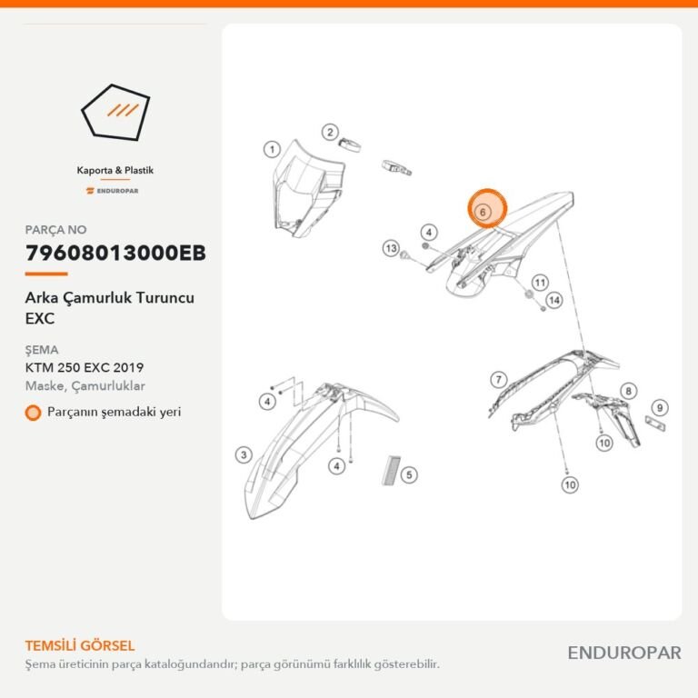 Arka Çamurluk Turuncu EXC 79608013000EB parça şeması