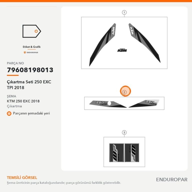 Çıkartma Seti 250 EXC TPI 2018 79608198013 parça şeması