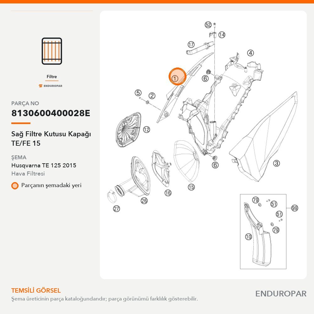 Sağ Filtre Kutusu Kapağı TE/FE 15 8130600400028E parça şeması
