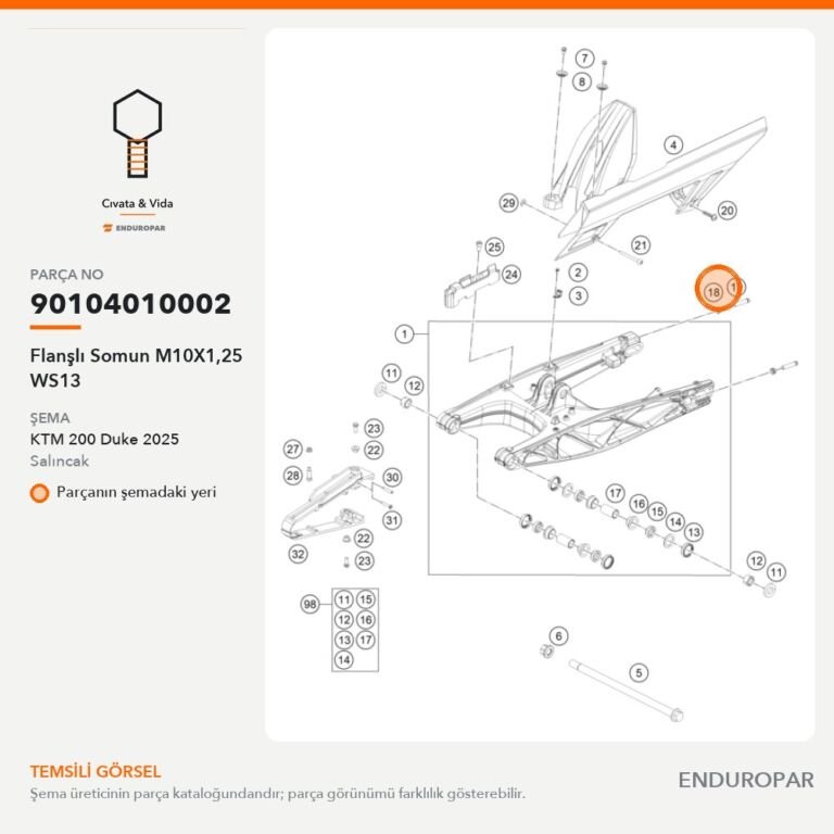 Flanşlı Somun M10X1,25 WS13 90104010002 parça şeması