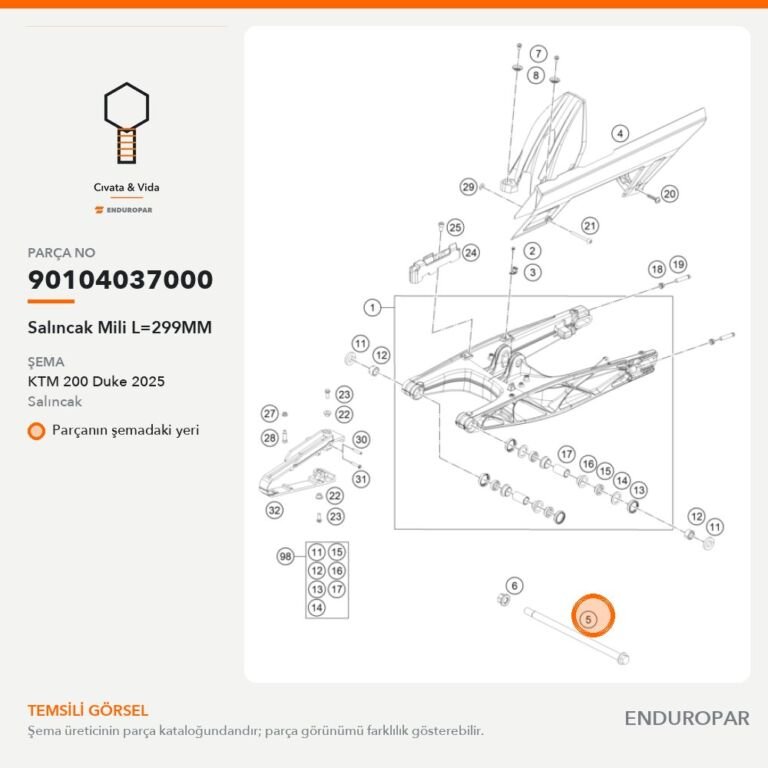 Salıncak Mili L=299MM 90104037000 parça şeması