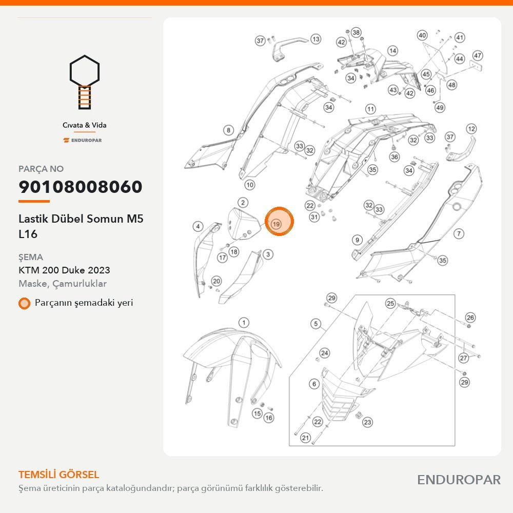 Lastik Dübel Somun M5 L16 90108008060 parça şeması