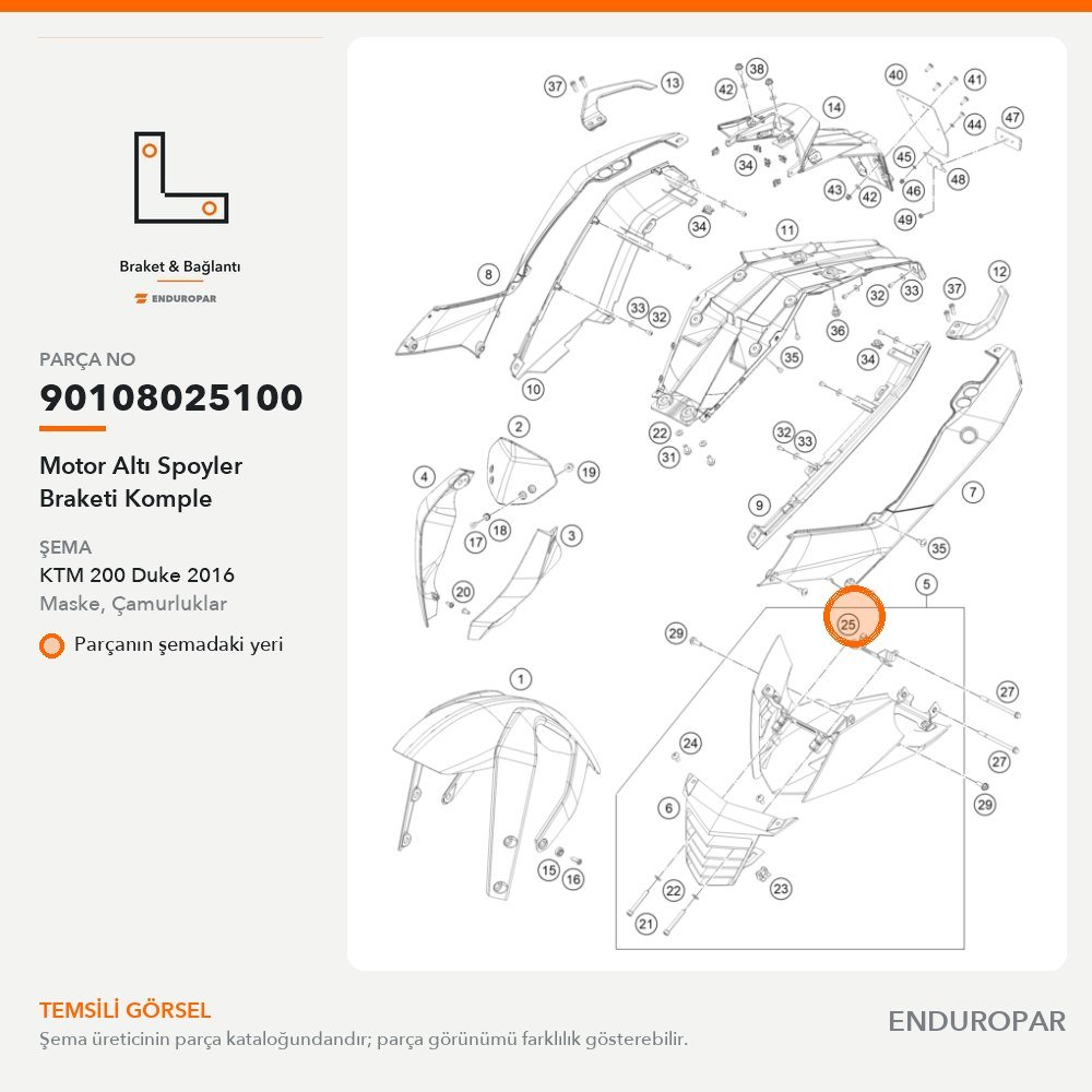 Motor Altı Spoyler Braketi Komple 90108025100 parça şeması