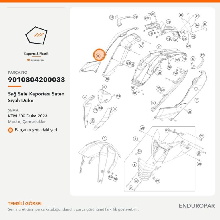 Sağ Sele Kaportası Saten Siyah Duke 9010804200033 parça şeması