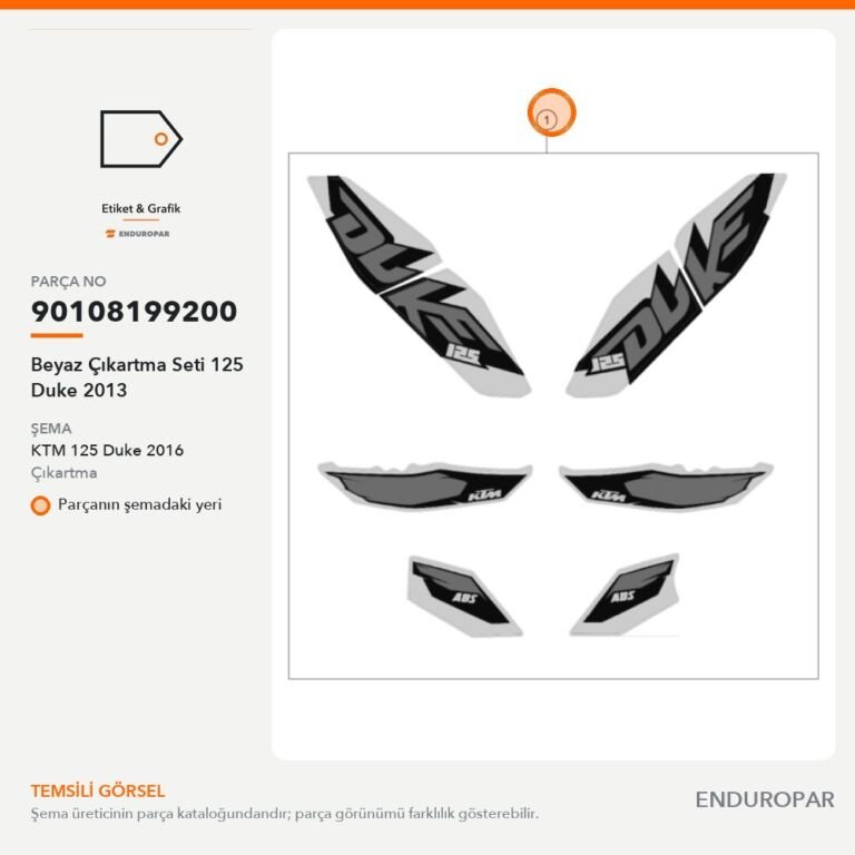 Beyaz Çıkartma Seti 125 Duke 2013 90108199200 parça şeması