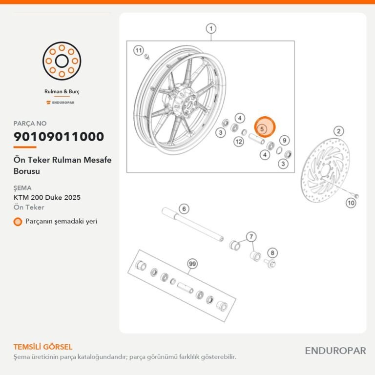 Ön Teker Rulman Mesafe Borusu 90109011000 parça şeması