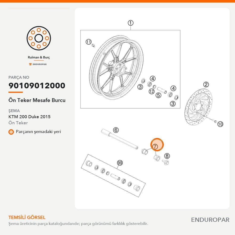 Ön Teker Mesafe Burcu 90109012000 parça şeması