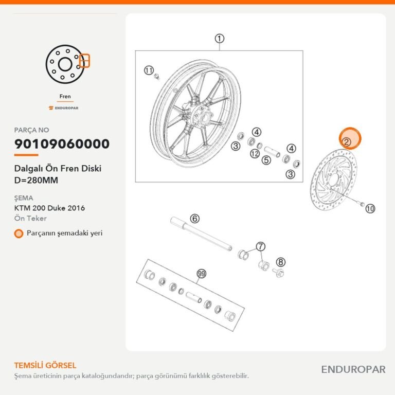Dalgalı Ön Fren Diski D=280MM 90109060000 parça şeması