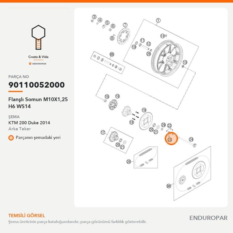 Flanşlı Somun M10X1,25 H6 WS14 90110052000 parça şeması
