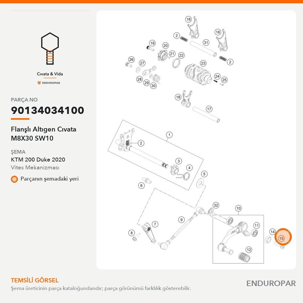 Flanşlı Altıgen Cıvata M8X30 SW10 90134034100 parça şeması