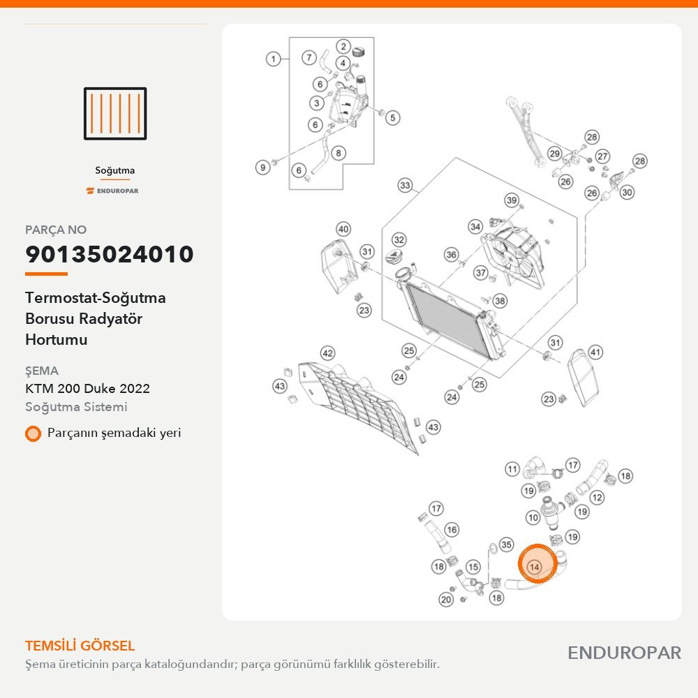 Termostat-Soğutma Borusu Radyatör Hortumu 90135024010 parça şeması